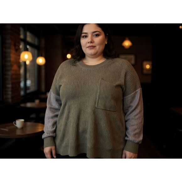 Madewell Crewneck Sweater. Green and light gray. Size XL - Picture 1 of 6